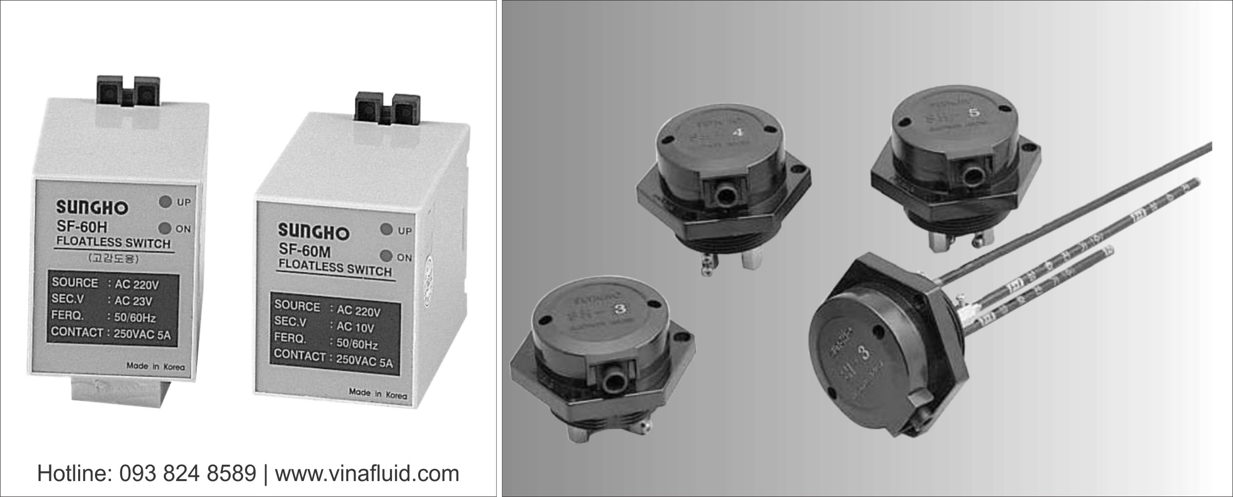 Relay điều khiển mực nước Sungho SHF-60H và SHF-60M và giá đỡ điện cực