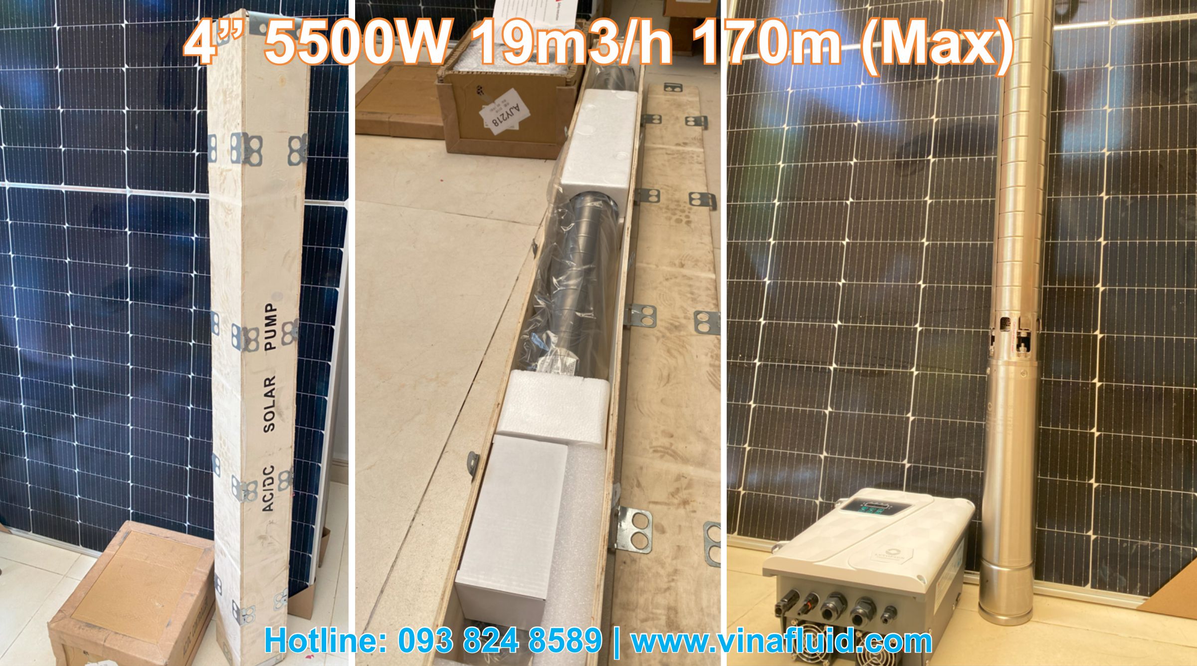 Bơm Năng Lượng Mặt Trời DC 5500W, 170m, 19m3/h