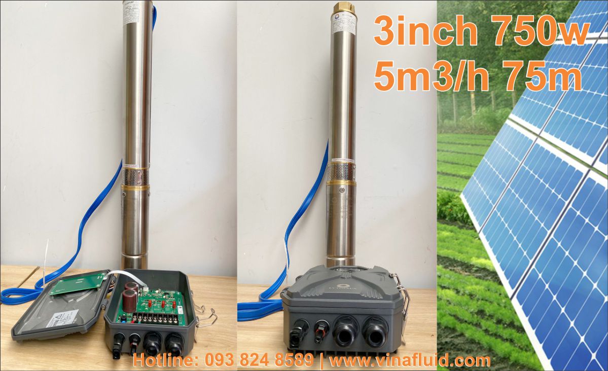 Bơm Năng Lượng Mặt Trời 750W 3 inch, 75m, 5m3/h tối đa