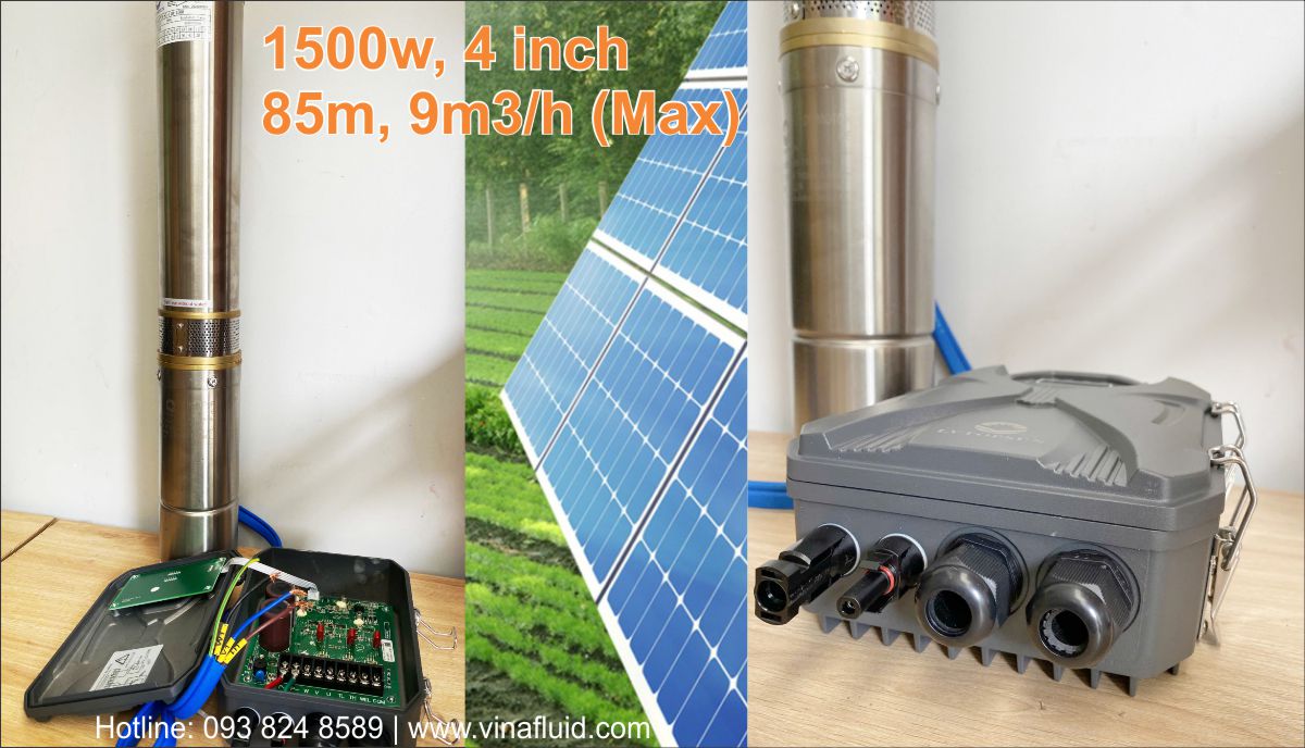 Bơm Chìm Năng Lượng Mặt Trời DC 4 inch 1500W 85m 9m3/h