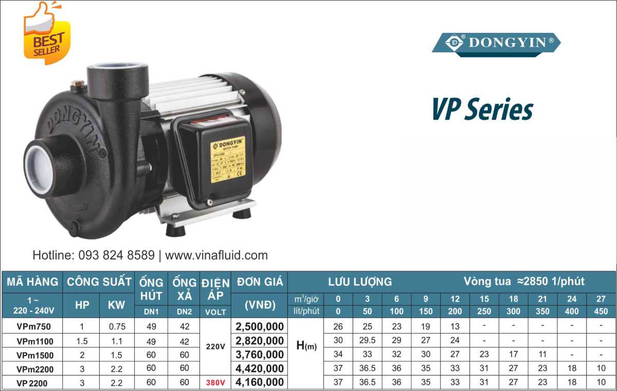 Máy bơm nước giếng khoan DongYin đặt cạn dòng VP