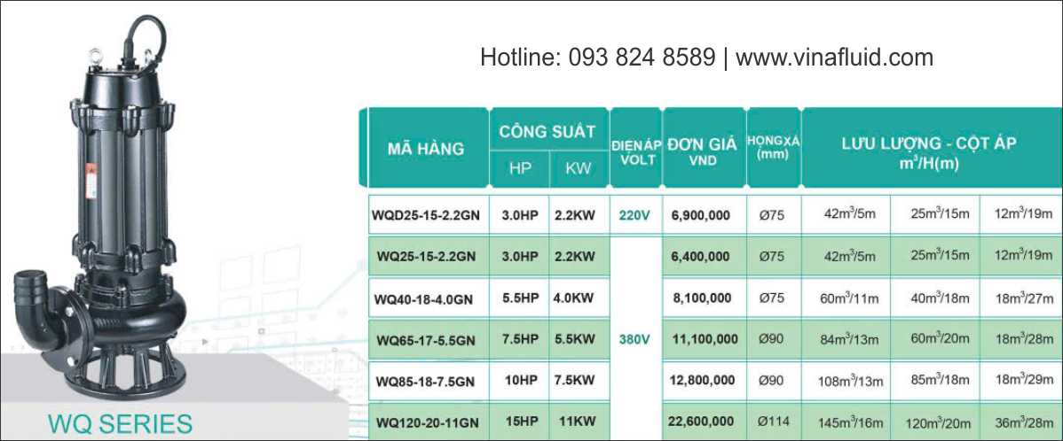 Bơm nước thải DongYin, Whale, SS, Fanluxy dòng WQ